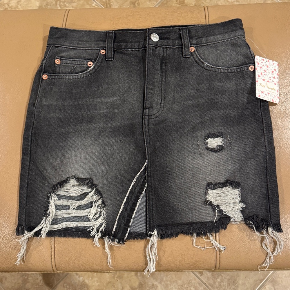 Free People Charcoal Denim Skirt
